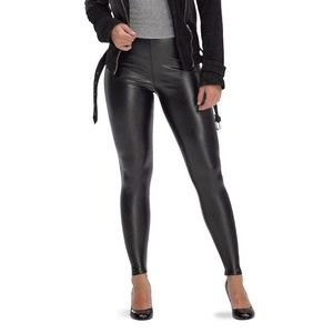 HUE Leatherette High Rise Leggings , Black, Small. MSRP $58
